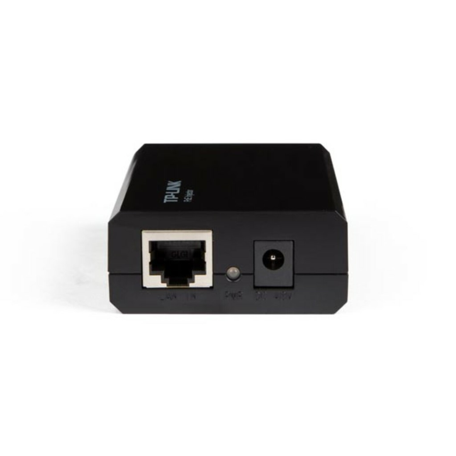 A black TP-Link PoE splitter with a LAN IN port and a DC power port.