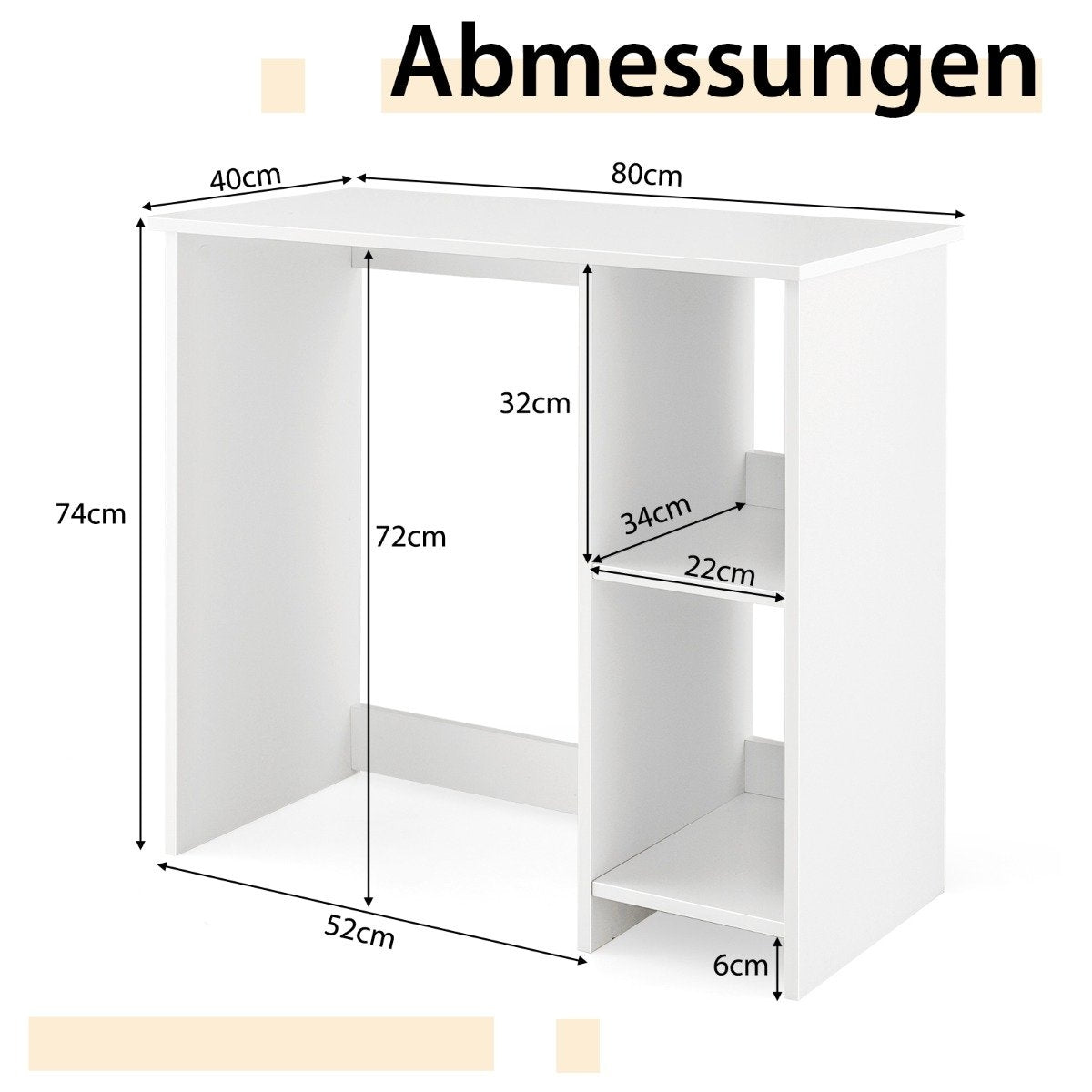 Witte kast met afmetingen: 80x52x74cm. Bevat planken.