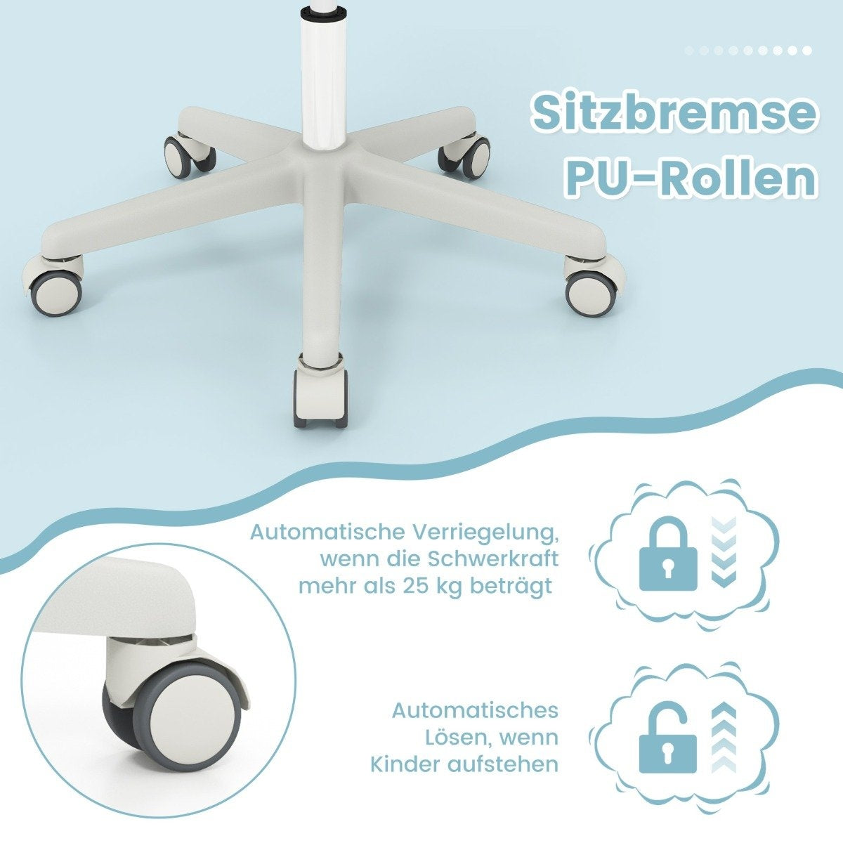 Bureauwielbasis met PU-wielen en automatische rem.