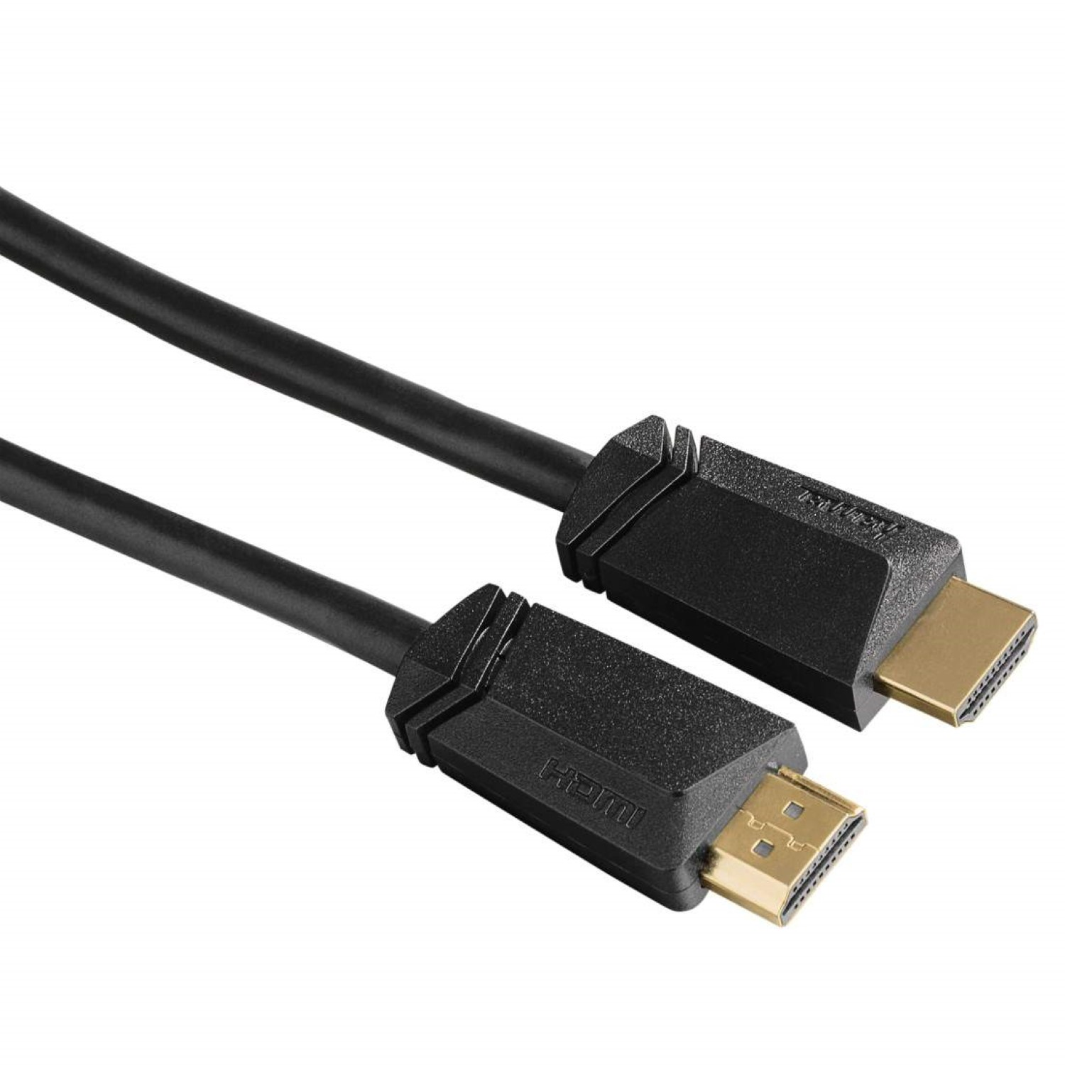 Zwei schwarze HDMI-Kabel mit goldenen Steckern auf weißem Hintergrund.