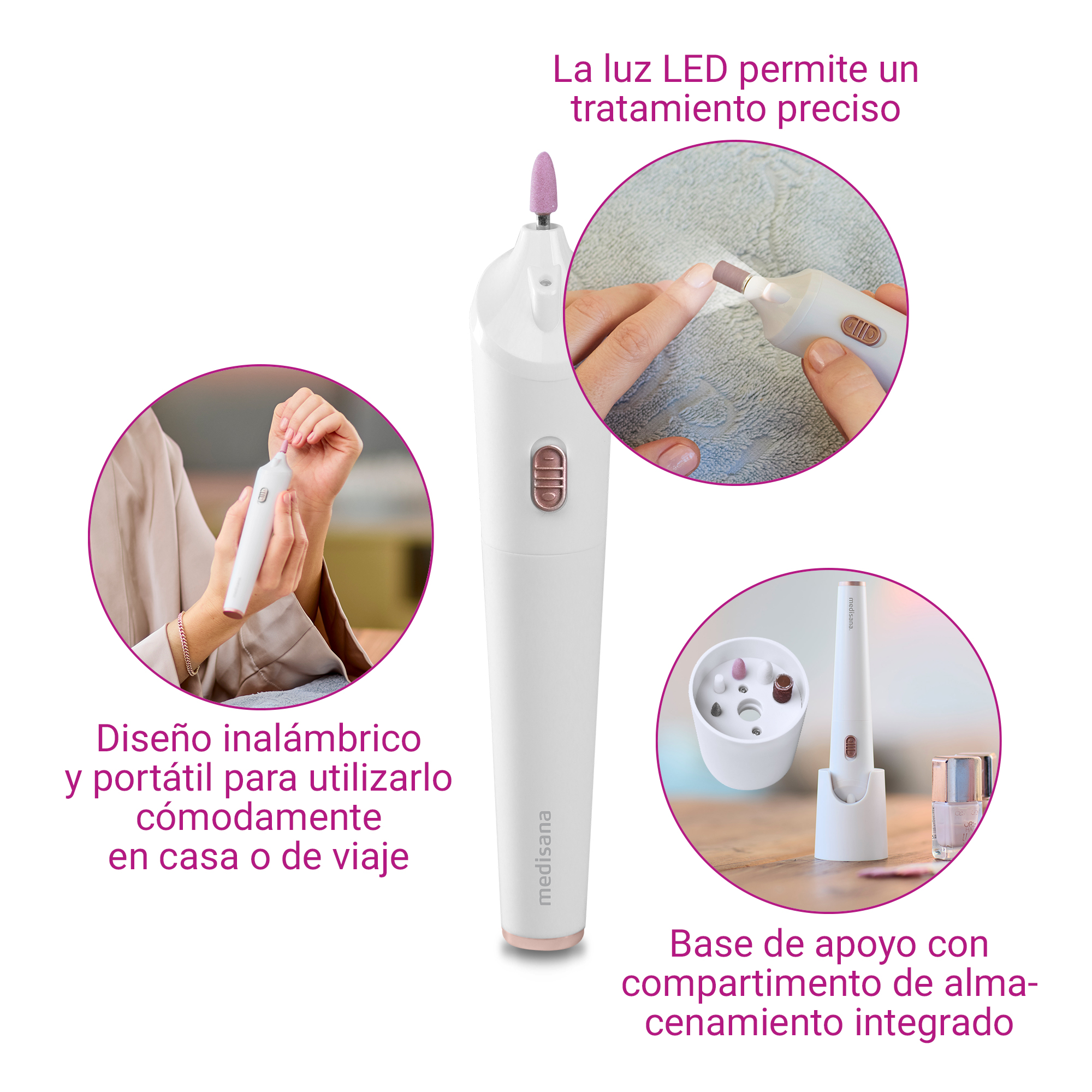 Ein Maniküre-Set mit LED-Licht, Zubehör und Ladestation.