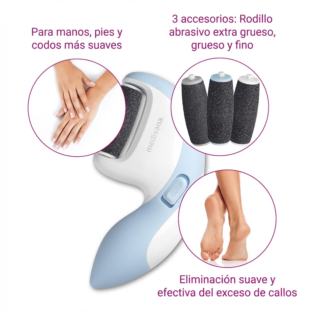 Medisana dissolvant de callosités avec 3 rouleaux pour mains, pieds, coudes.