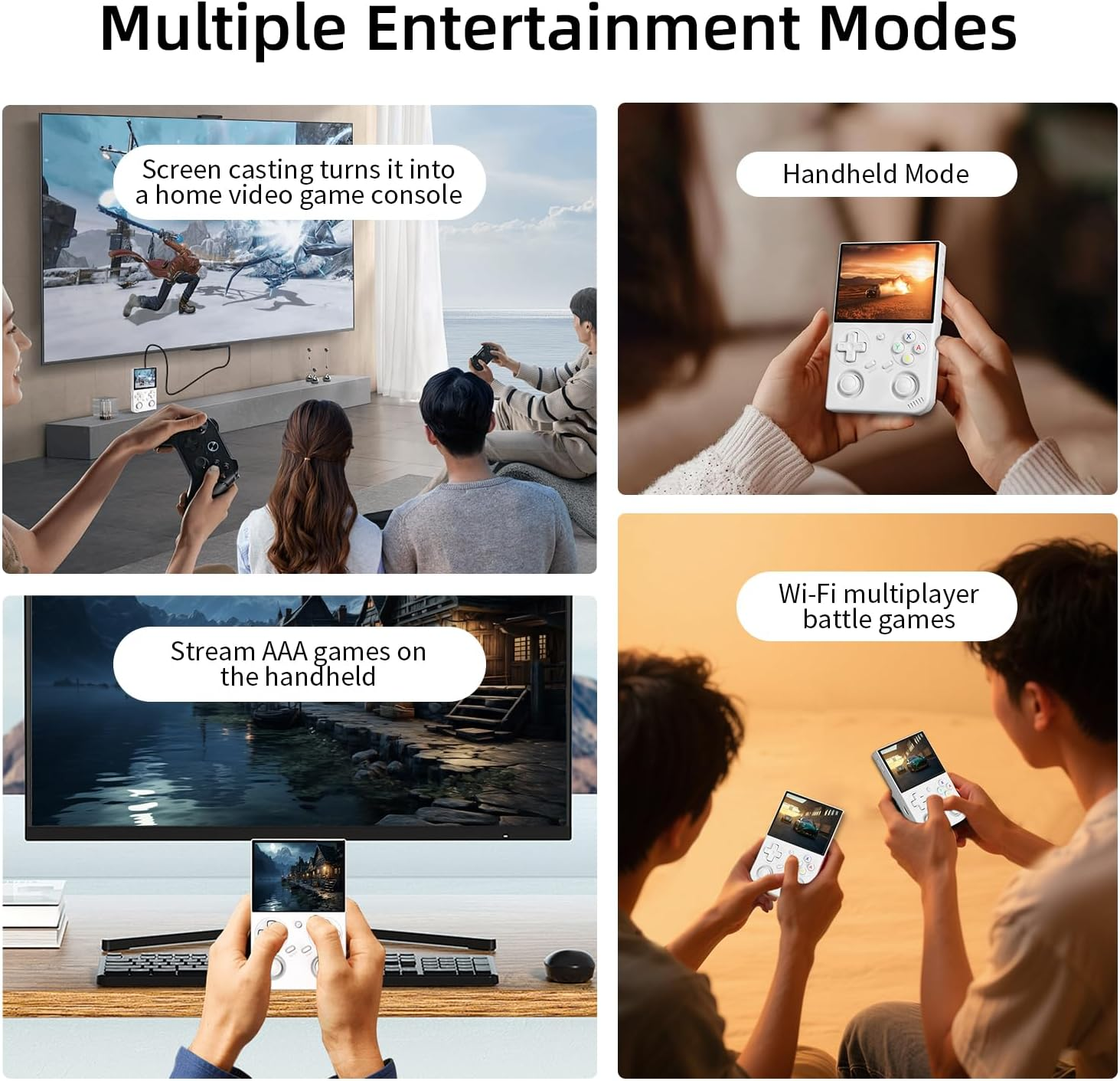 Vier entertainmentmodi: TV-gamen, handheld, game streamen en multiplayer.