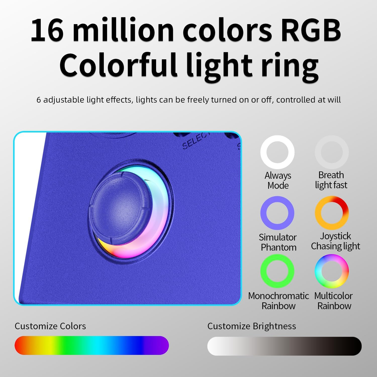 RGB lichtring 16 miljoen kleuren, 6 effecten. Kleur- en helderheidsregelaars.