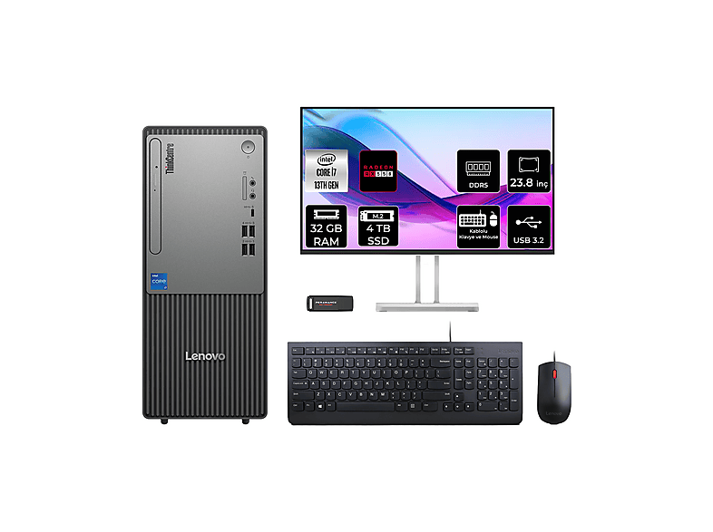 LENOVO ThinkCentre Neo 50T RX550 4GB 23.8" 12UB000HTRP668 PER4 Bellek Intel Core i7-13700 32 GB RAM 4 TB SSD FreeDOS Masaüstü Bilgisayar