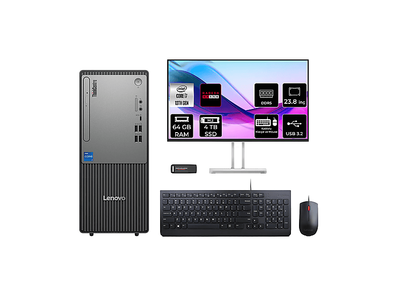 LENOVO ThinkCentre Neo 50T RX550 4GB 23.8" 12UB000HTRP676 PER4 Bellek Intel Core i7-13700 64 GB RAM 4 TB SSD FreeDOS Masaüstü Bilgisayar