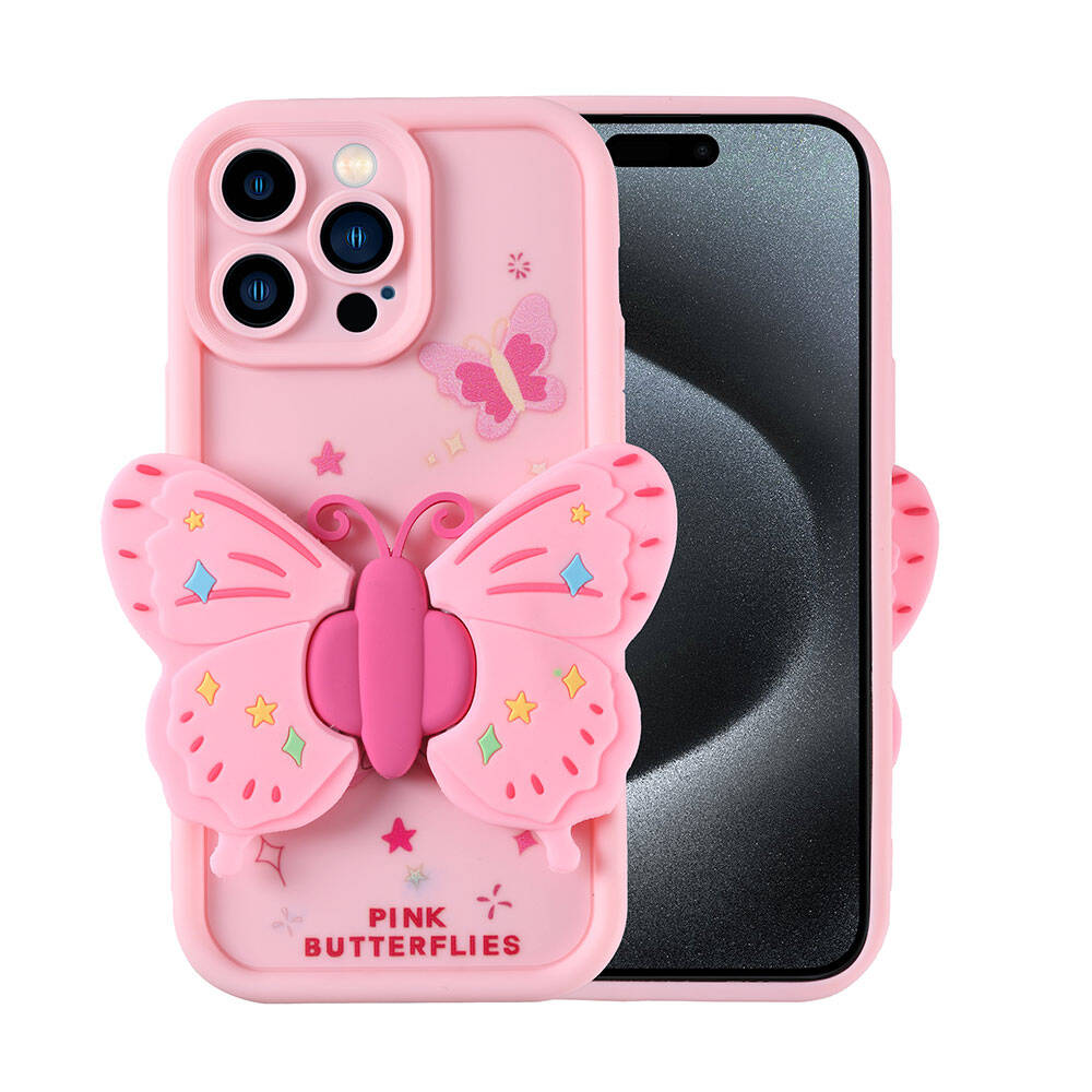 LOPARD iPhone 15 Pro Max Uyumlu Kamera Korumalı Figür Tasarımlı Kapya Kapak Telefon Kılıfı Açık Pembe