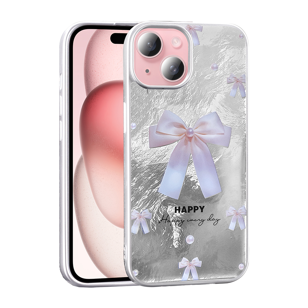 LOPARD iPhone 15 Uyumlu Desenli Mep Kapak İncili Fiyonk Telefon Kılıfı Çok Renkli