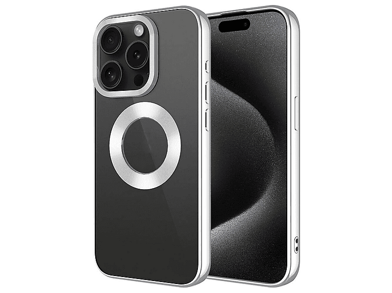 LOPARD iPhone 15 Pro Uyumlu Tek Kamera Çerçeveli Logo Gösteren Omega Kapak Telefon Kılıfı Gümüş