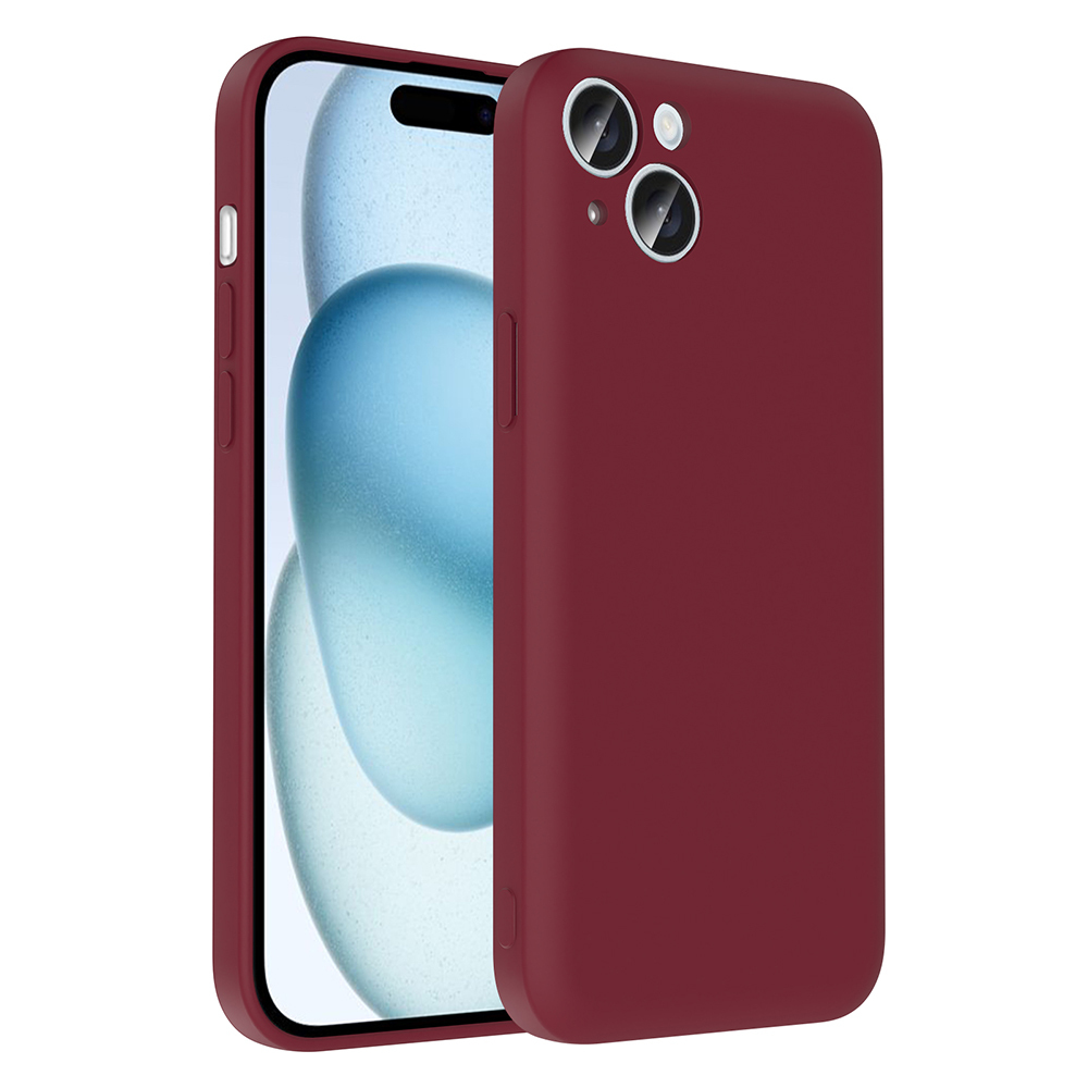 İki kameralı, kılıflı koyu kırmızı bir telefon.