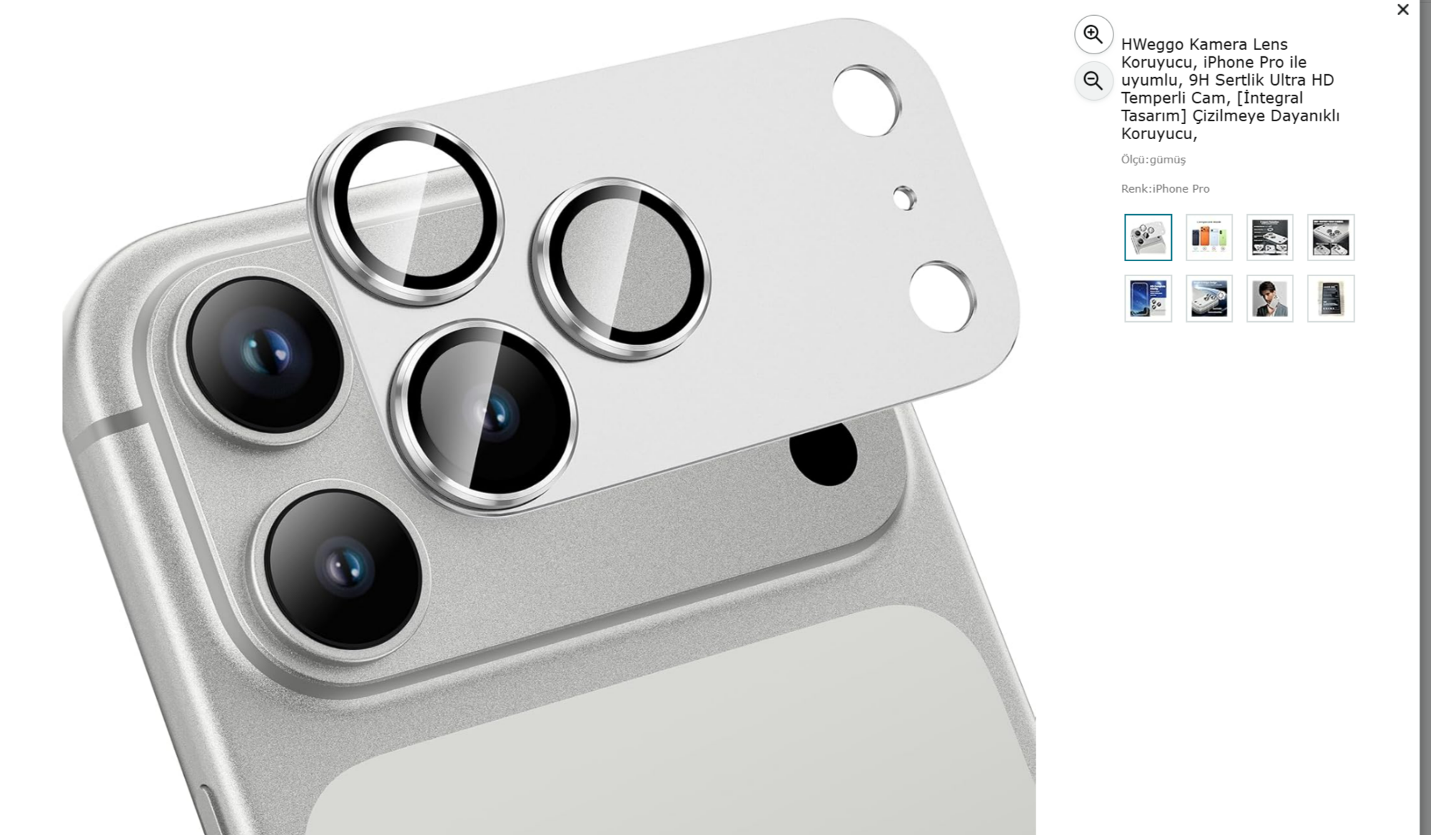 Gümüş lens korumalı iPhone kamerası yakın çekim.