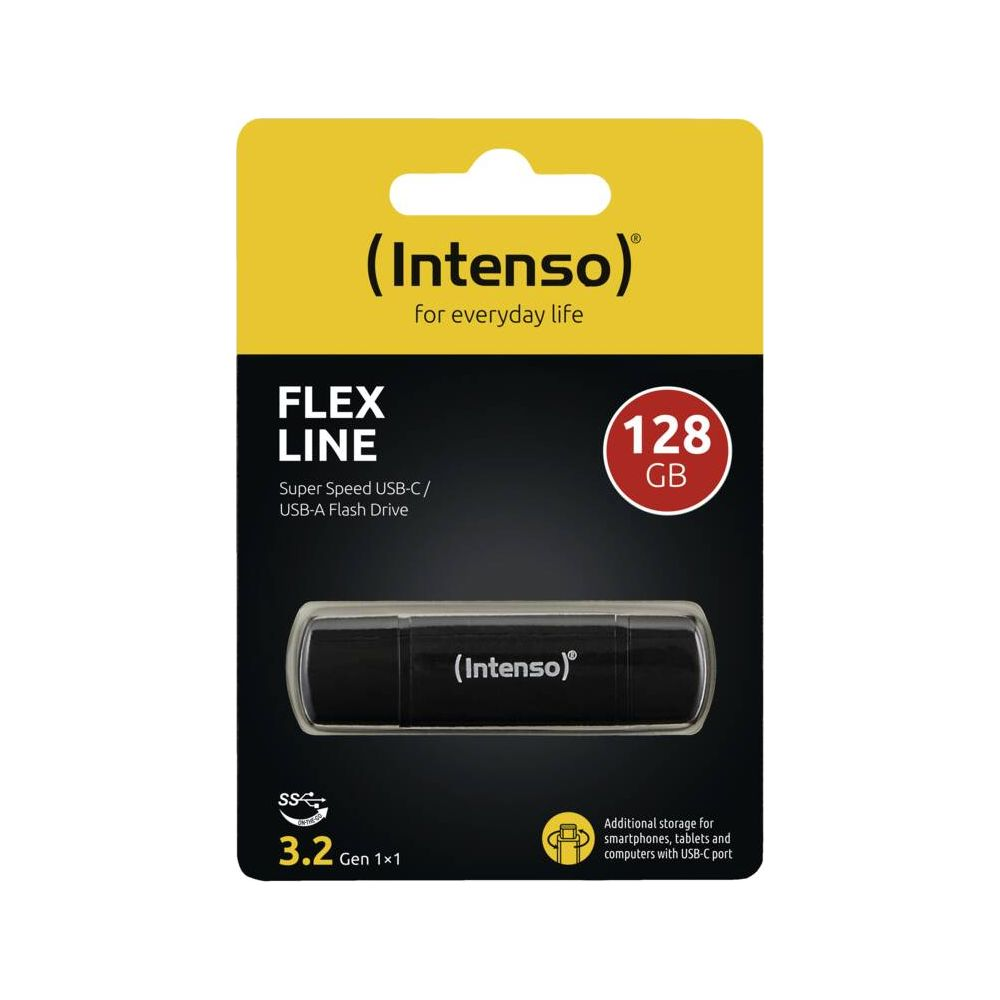 Emballage d'une clé USB Intenso noire 128Go USB-C/USB-A.