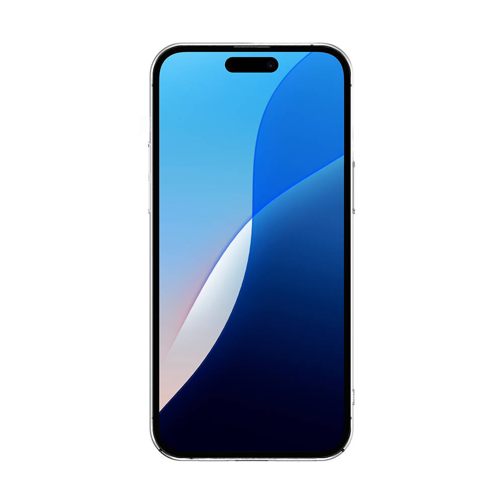 Mavi ve beyaz duvar kağıdı gösteren modern bir akıllı telefon.