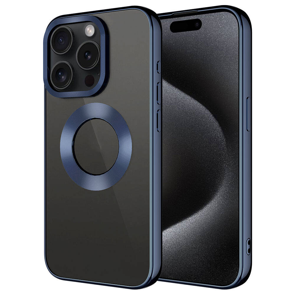 Arkada kameralı ve halkalı lacivert telefon kılıfı.