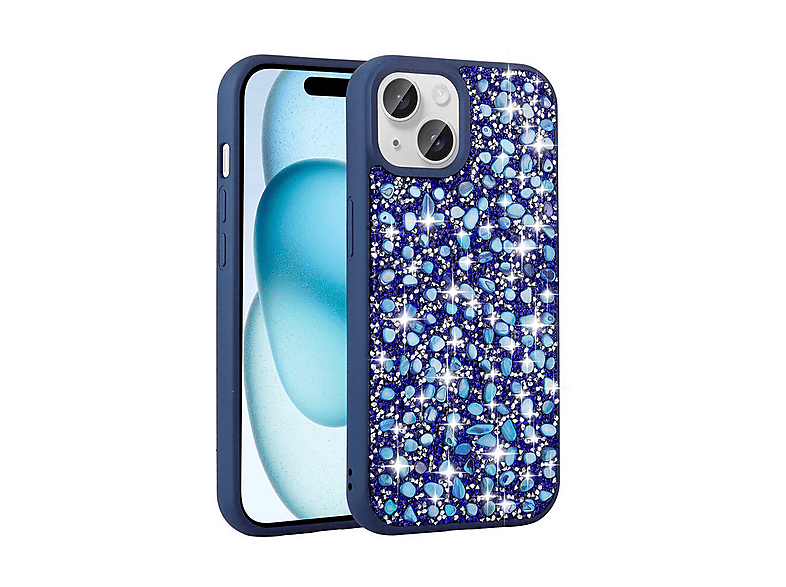 LOPARD iPhone 15 Uyumlu Parlak Taşlı Tasarım Linea Kapak Telefon Kılıfı Lacivert