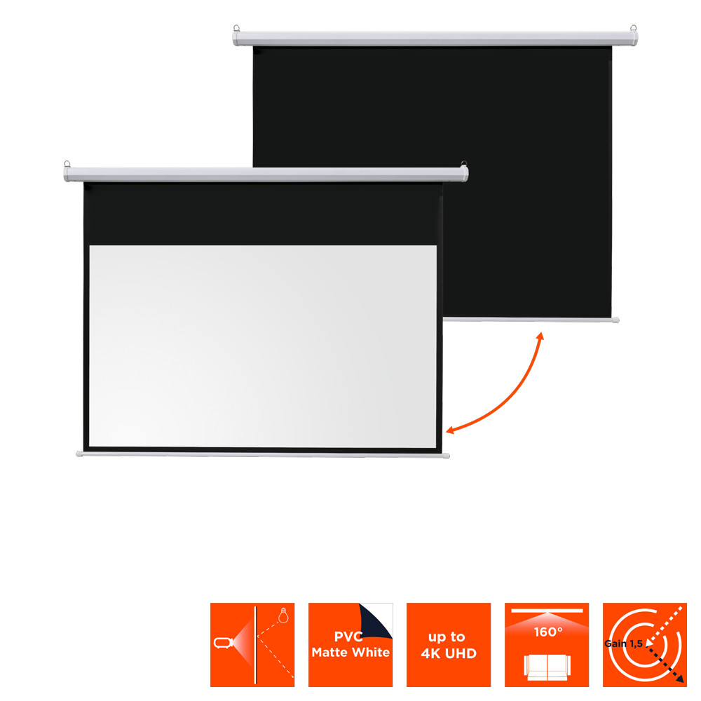 Projektionsleinwand mit schwarzem Rand, Matte Weiße Oberfläche, 4K UHD, 160 Grad Blickwinkel.