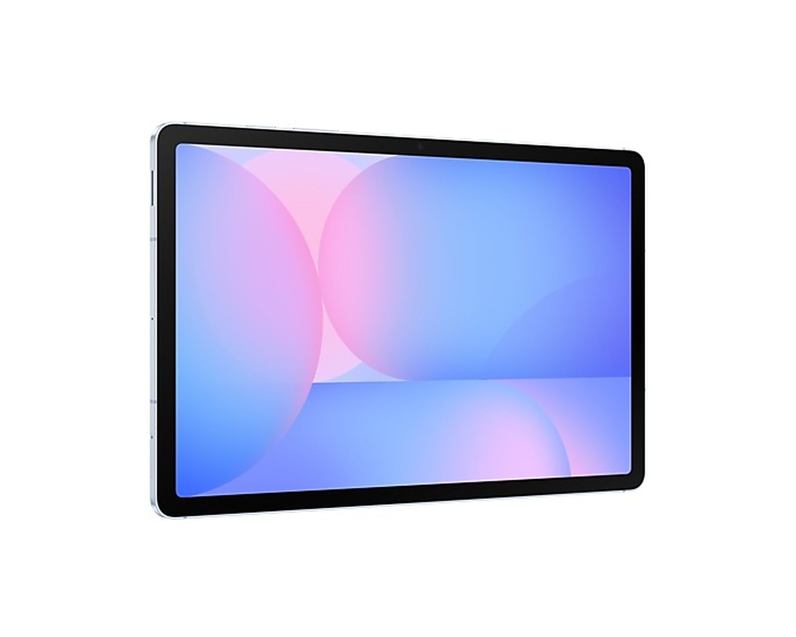 Un tablet con uno sfondo colorato di cerchi rosa e blu.