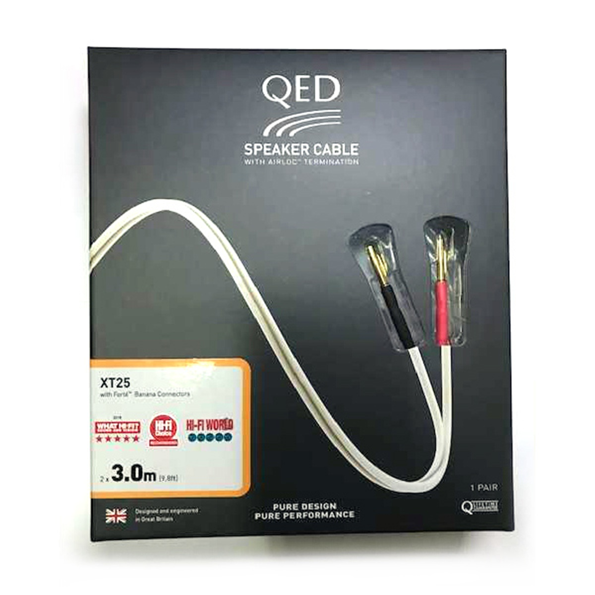 QED XT25 hoparlör kablosu muz konnektörlü, 3m, saf beyaz.