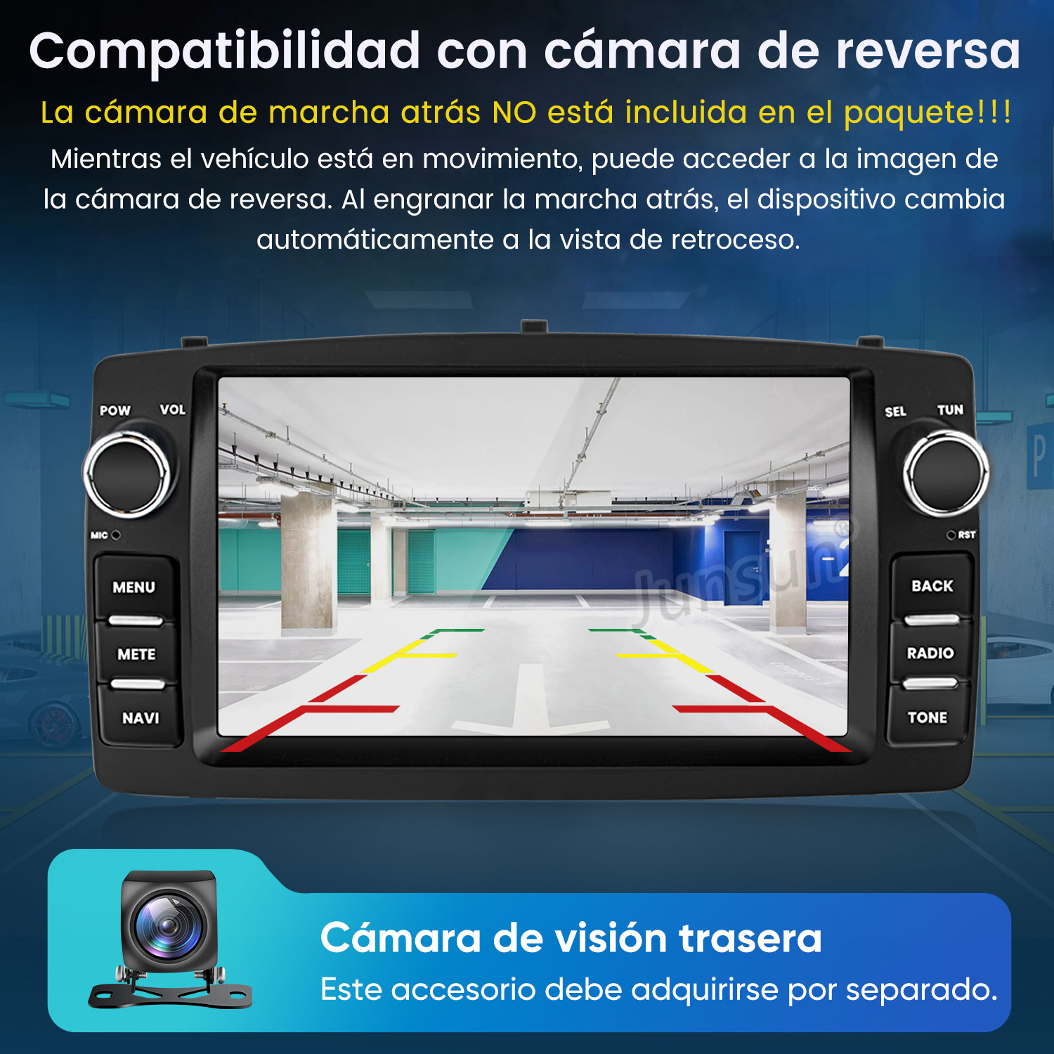 Compatibilidad de cámara de marcha atrás en autorradio con vista trasera.