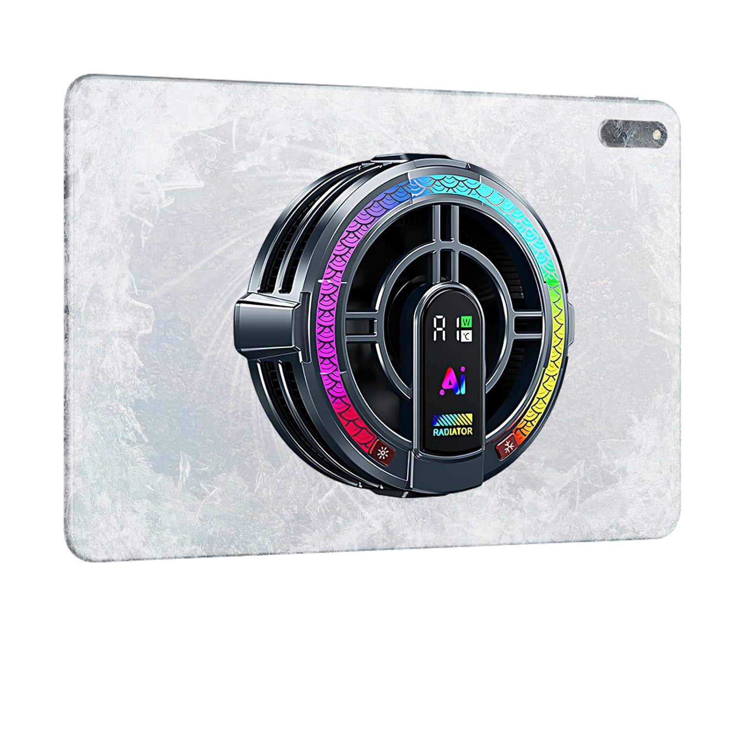Ein Lüfter mit RGB-Beleuchtung auf einer eisigen Oberfläche.