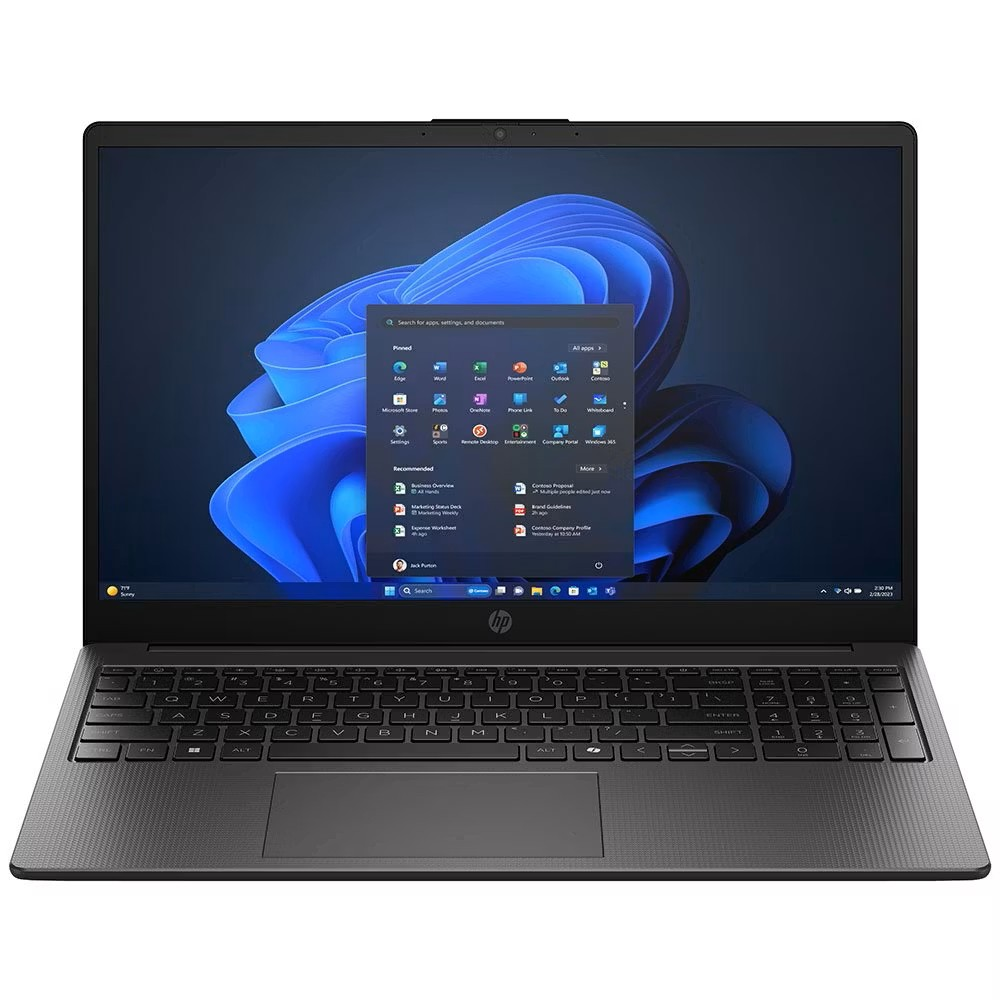 Açık bir HP dizüstü bilgisayar, koyu ekranında Windows 11 başlangıç menüsünü gösteriyor.