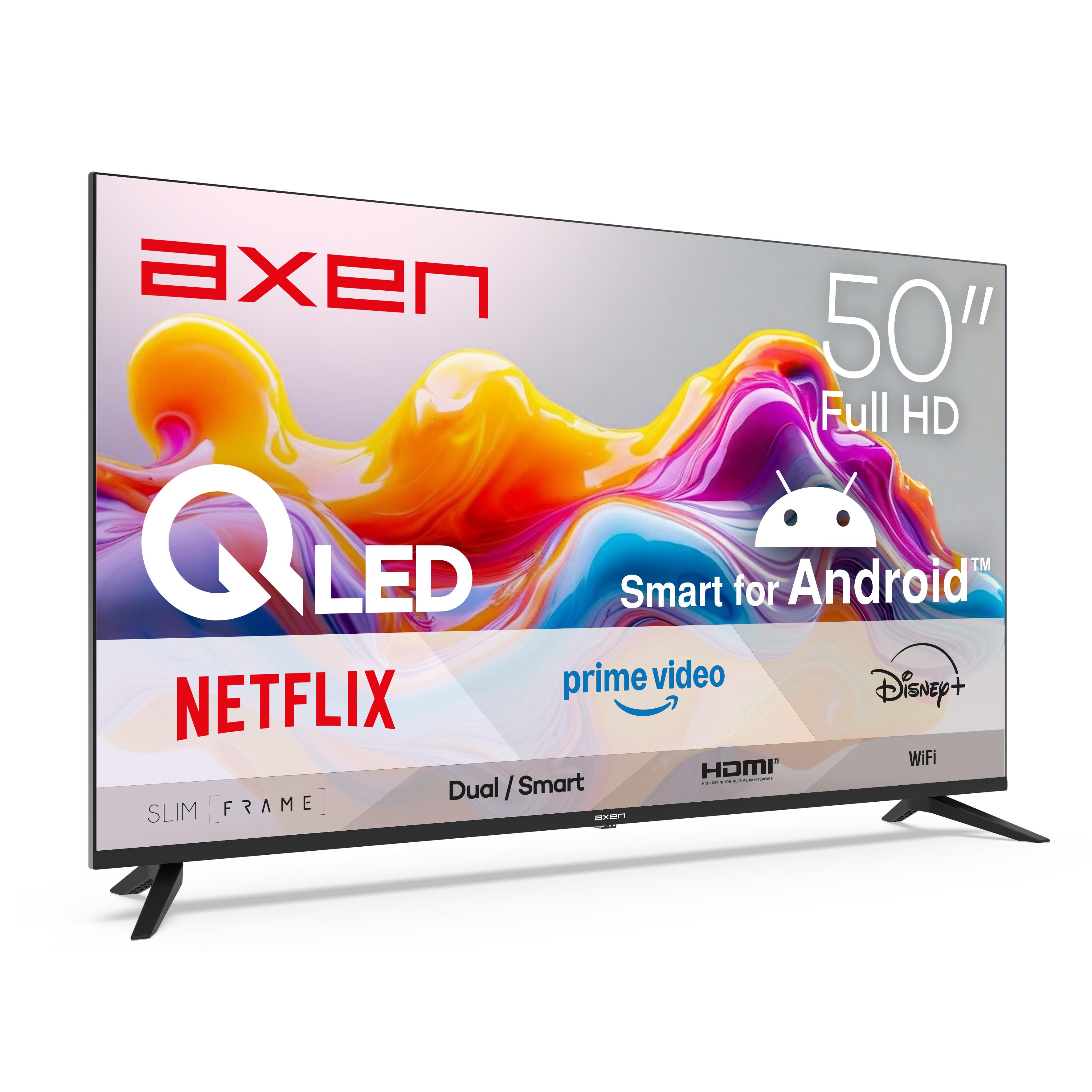 Android Smart özellikli 50 inç QLED TV, Netflix, Prime Video ve Disney+ içerir.