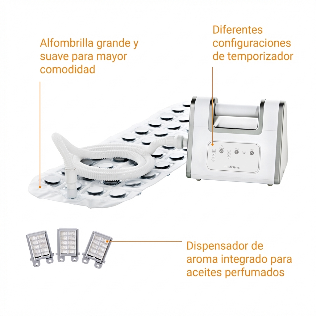 Tapis de bain blanc avec tuyau et unité de contrôle. Distributeur d'arôme à côté.