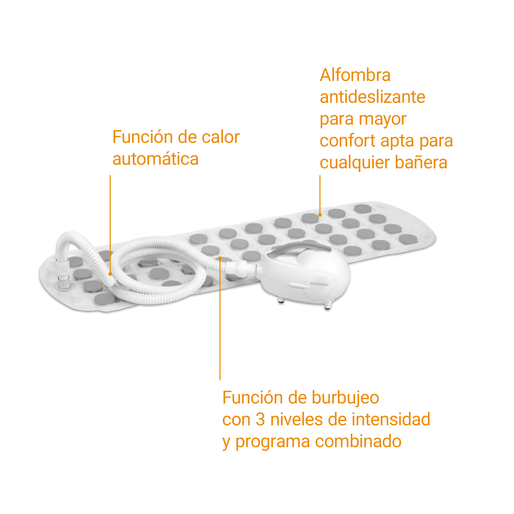 Un tapis blanc avec des cercles gris et un appareil blanc avec un tuyau.