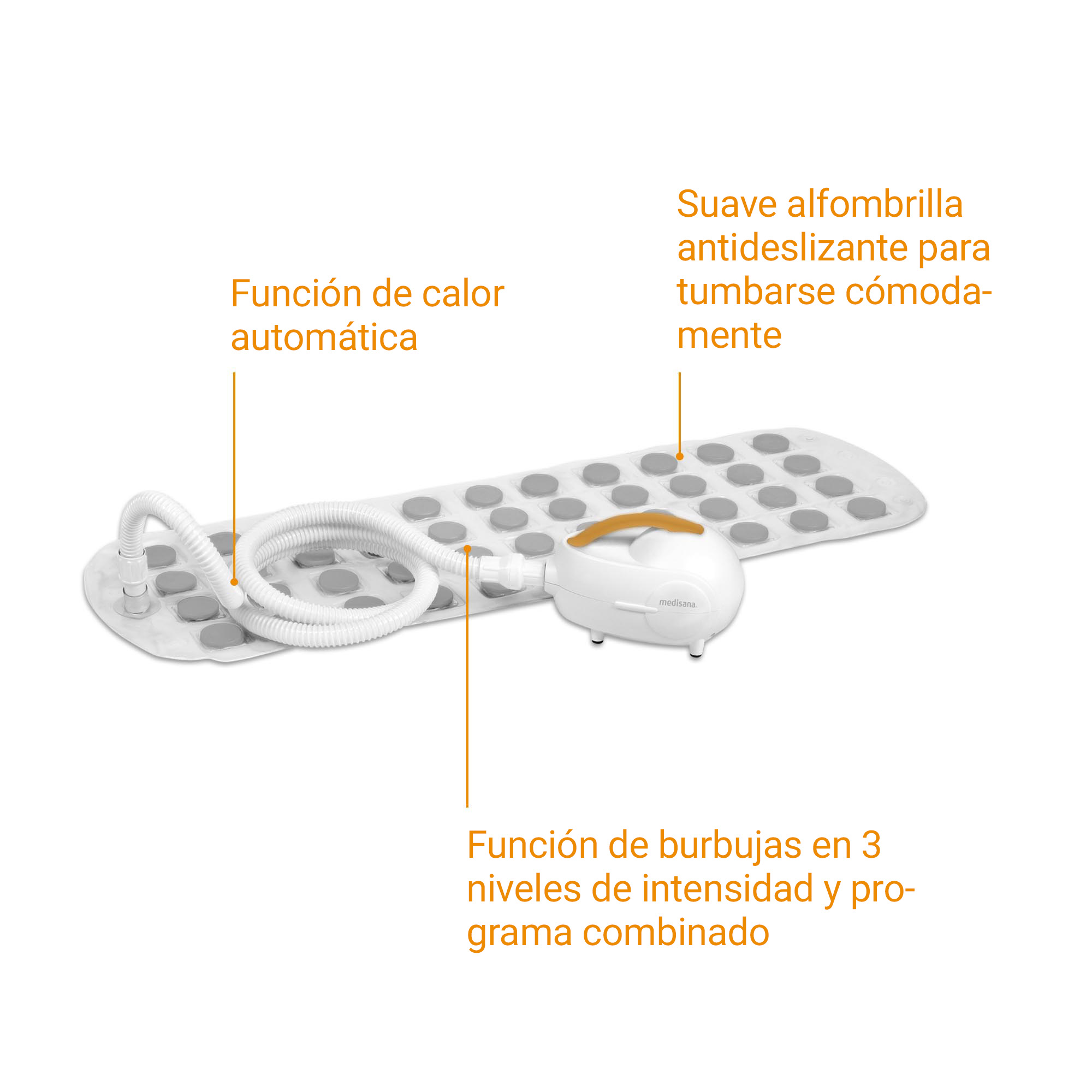 Zacht anti-slip mat met automatische warmte- en bubbelfunctie.