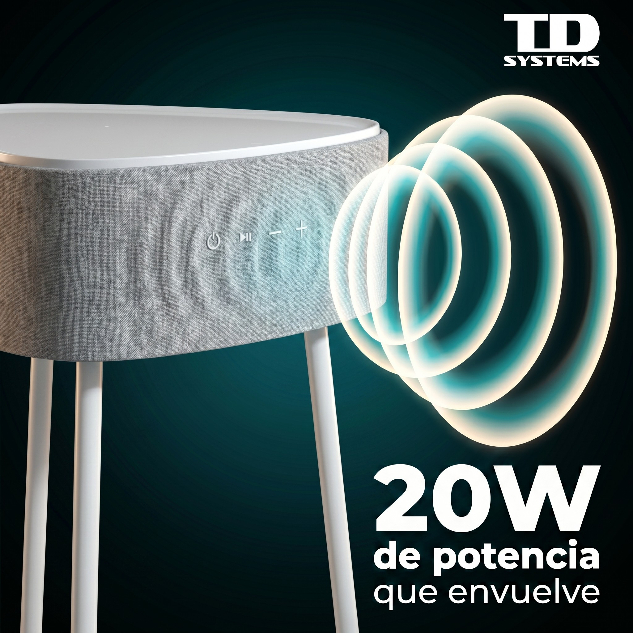 Un altavoz TD Systems de 20W, emitiendo ondas sonoras.