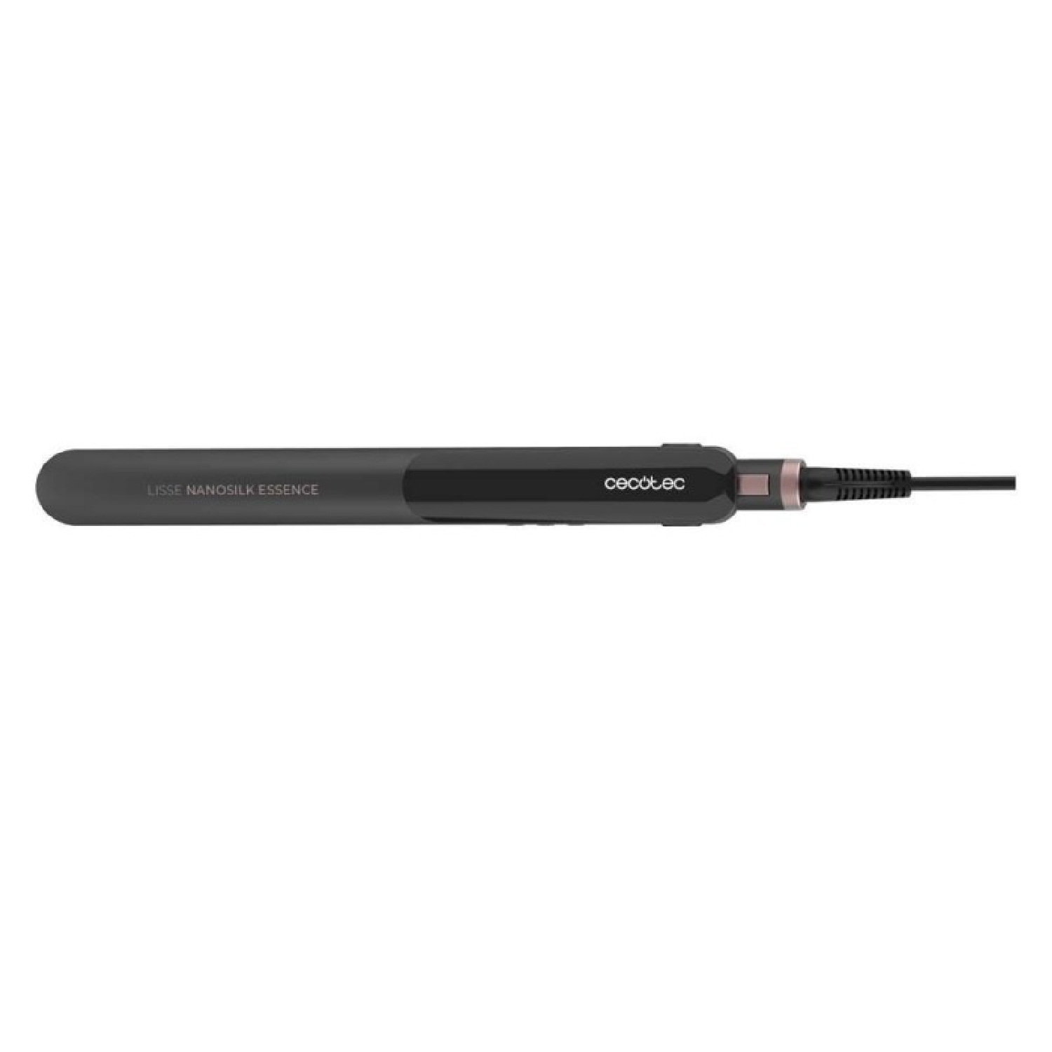 Una plancha de pelo negra con el logo de CECoTEC y texto "LISSE NANOSILK ESSENCE".