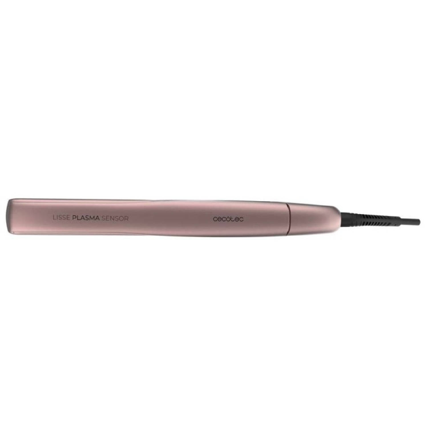 Una plancha de pelo rosa dorado con texto "LISSE PLASMA SENSOR" y logo "cecotec".