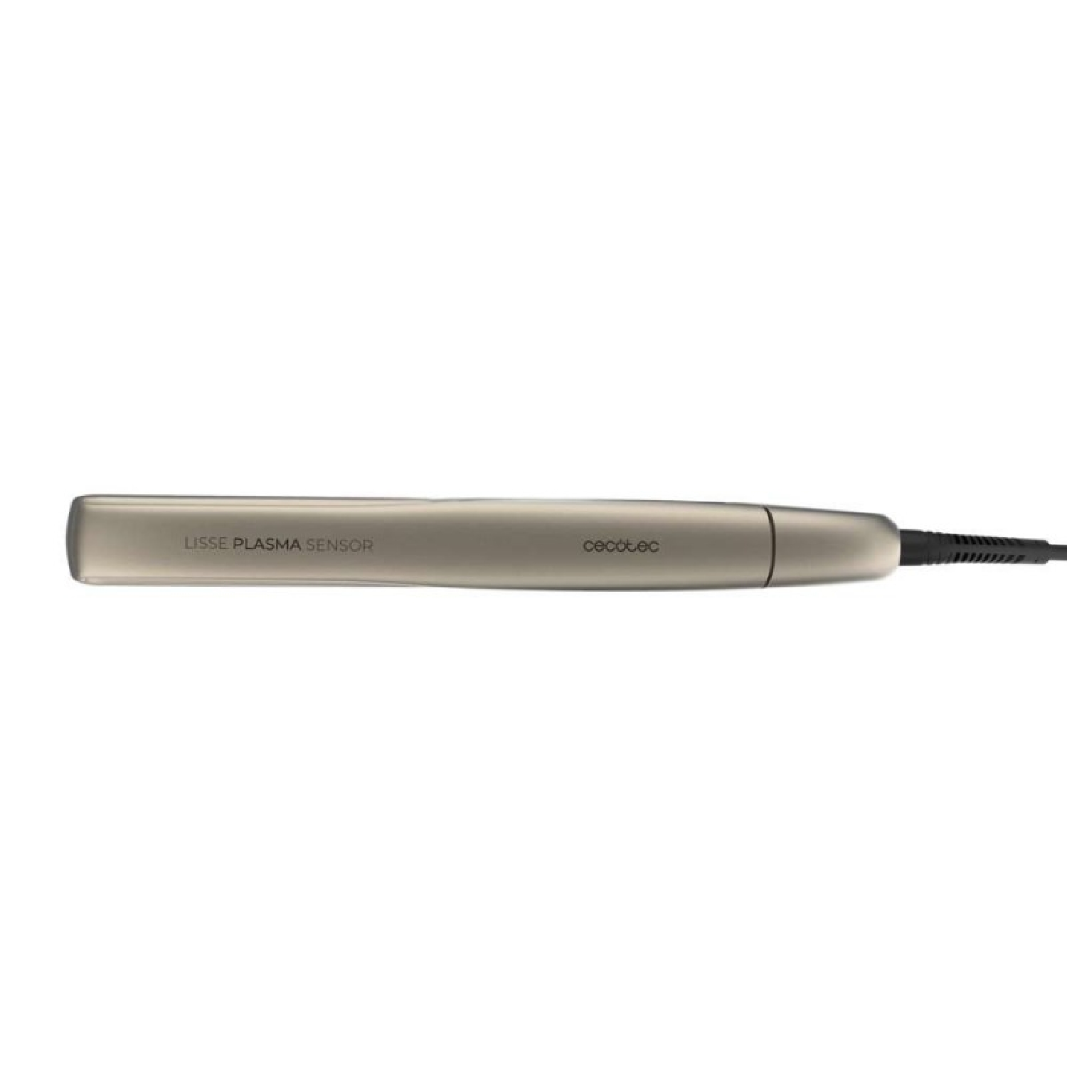 Una plancha de pelo plateada con texto 'LISSE PLASMA SENSOR' y 'cecotec'.
