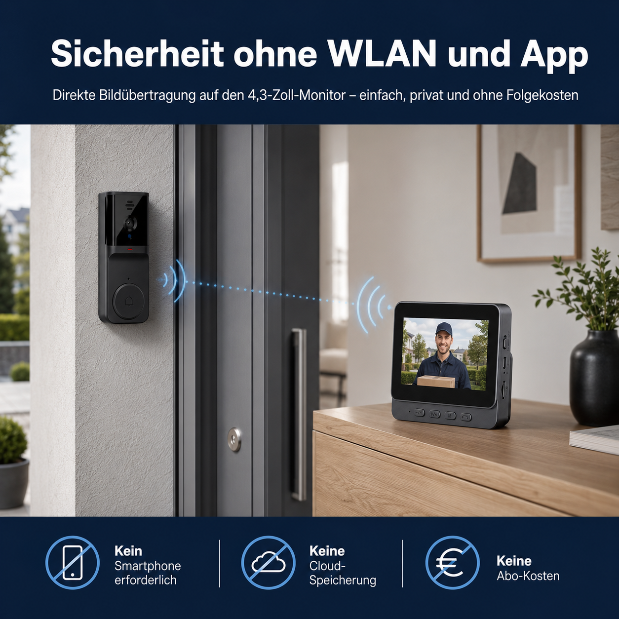 Türklingel sendet Bild an Monitor. Kein Smartphone, Cloud oder Abo nötig.