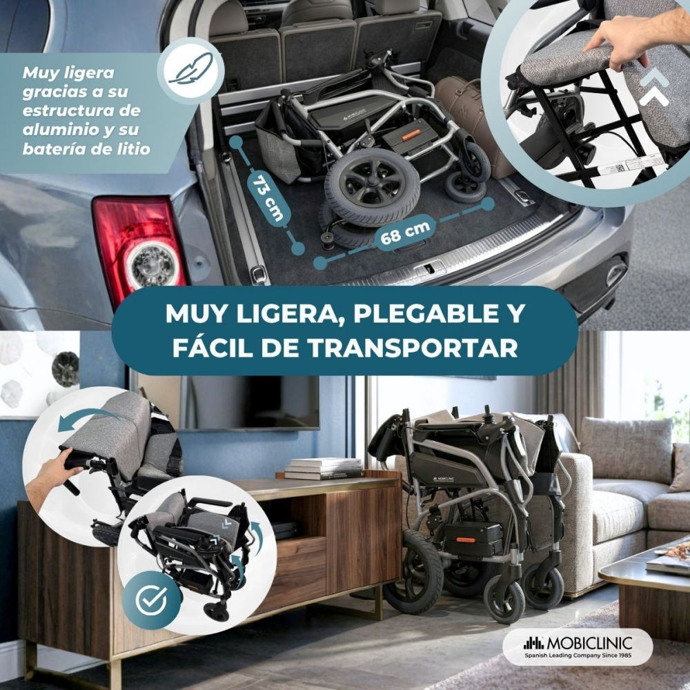 Una silla de ruedas plegable se guarda en el maletero. Medidas: 73 cm x 68 cm.