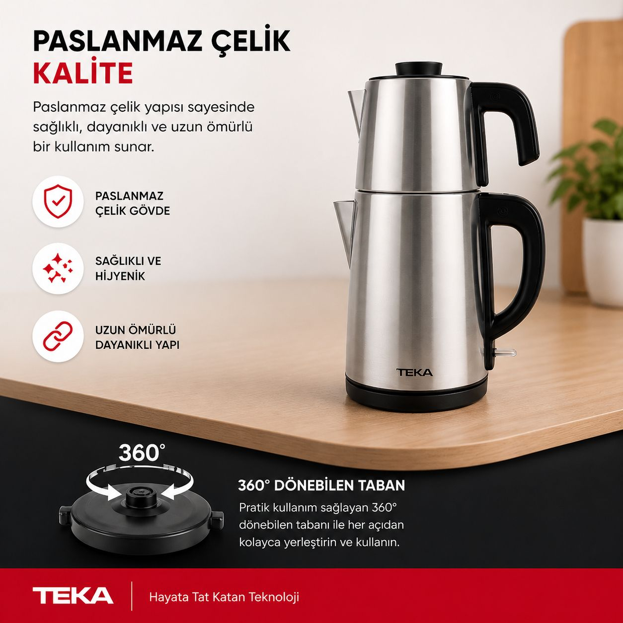 360° dönebilen tabanlı paslanmaz çelik çay makinesi, sağlıklı, dayanıklı.