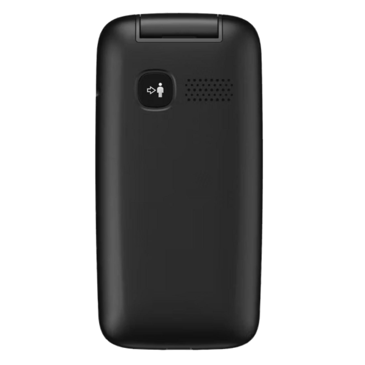 Retro di un telefono a conchiglia nero con icona chiamata in arrivo.