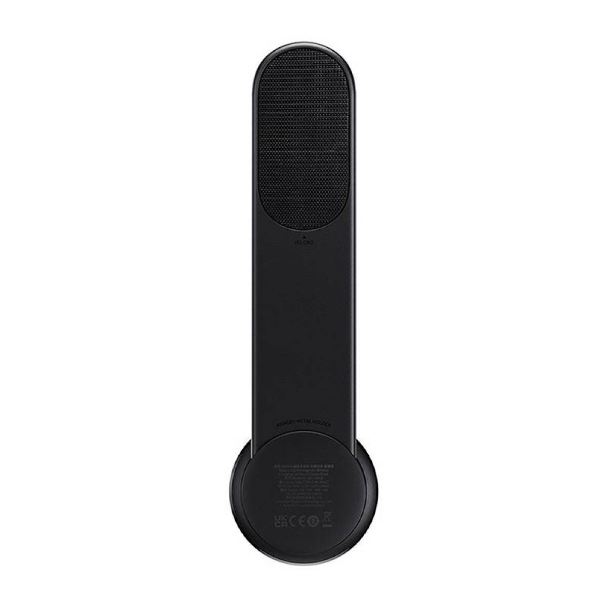 Un oggetto nero ed elegante con parte superiore arrotondata e base circolare.
