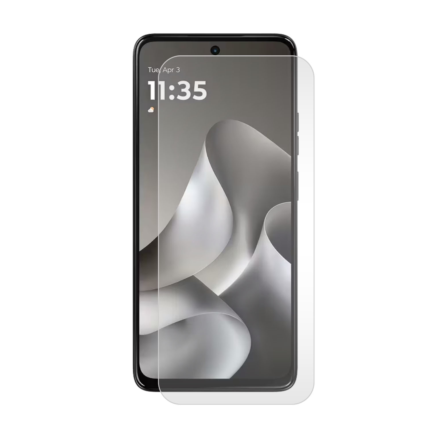 Een smartphone met een aangebrachte screenprotector. De tijd is 11:35.