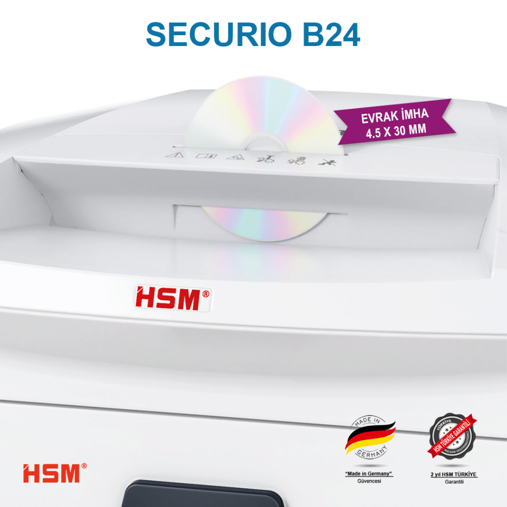 CD yuvası ve takılı CD'si olan beyaz kağıt öğütücü.