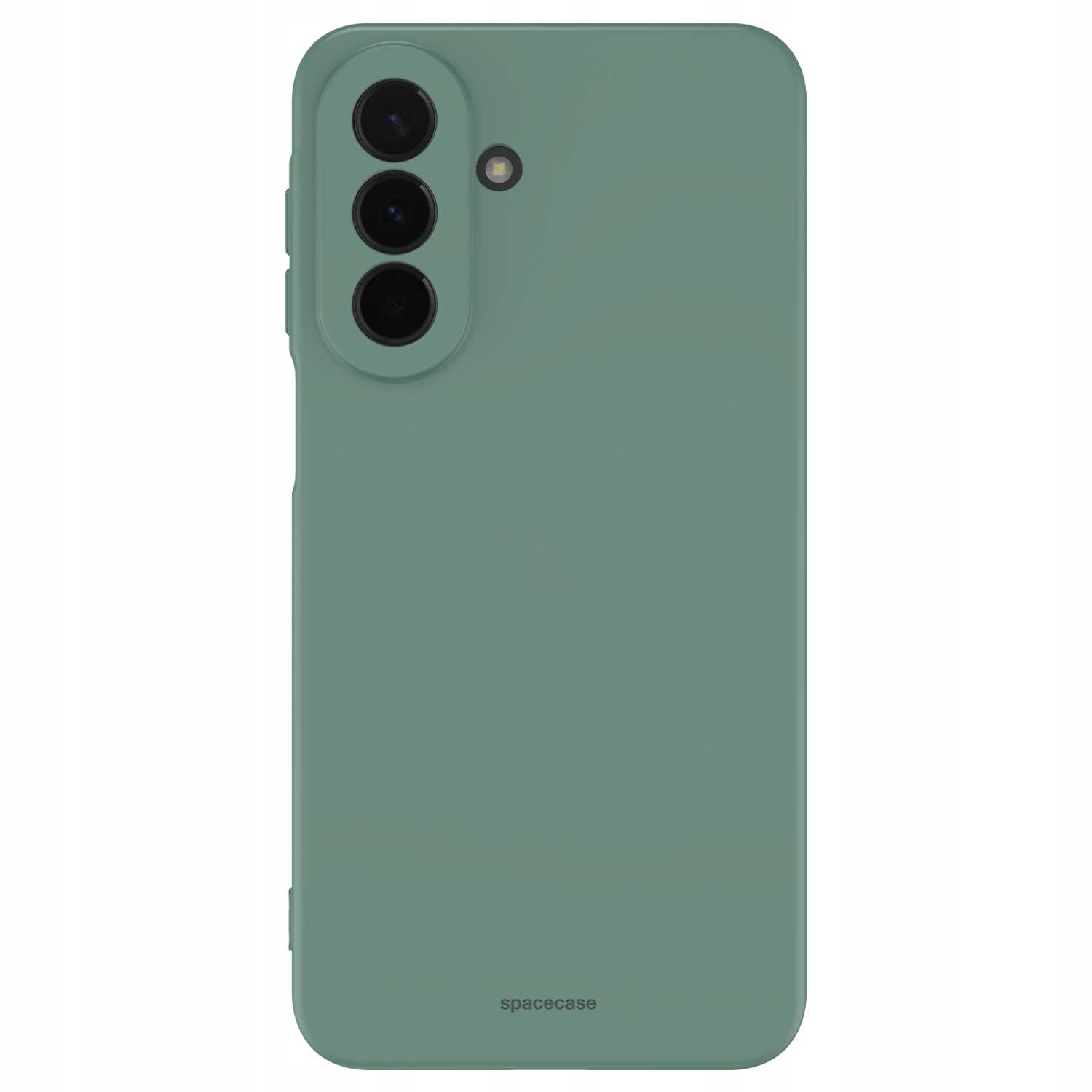 Zielone etui na telefon z trzema obiektywami i lampą błyskową.