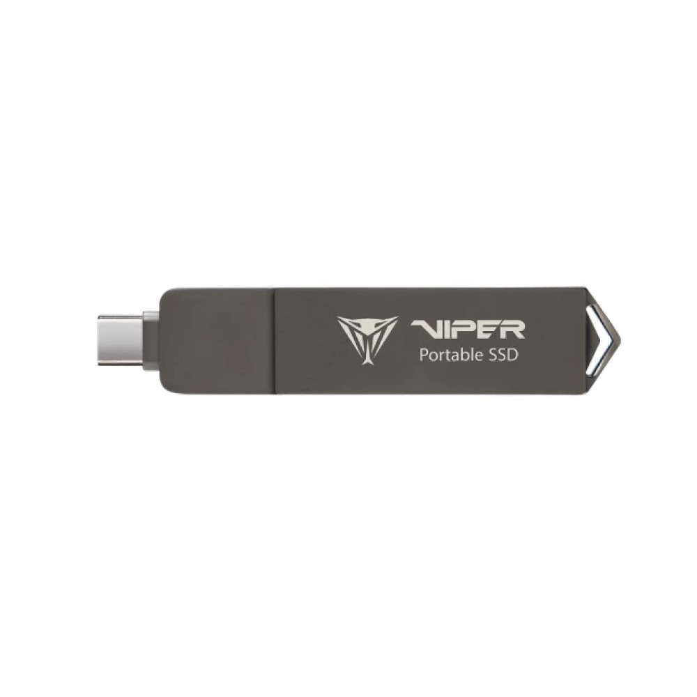 Szary przenośny dysk SSD Viper z złączem USB-C i logo.