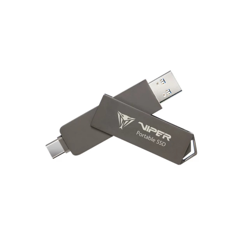 Dwa szare przenośne dyski SSD Viper, jeden z konektorem USB-C, drugi USB-A.