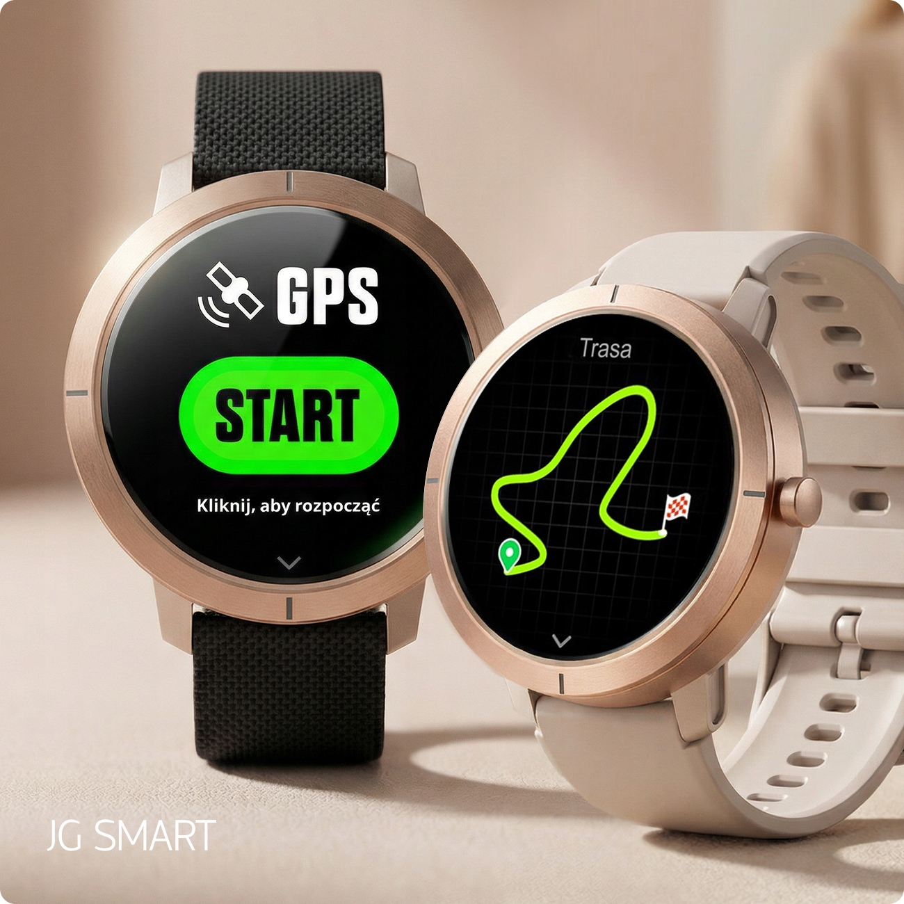 Dwa smartwatche z GPS i trasą na ekranie.