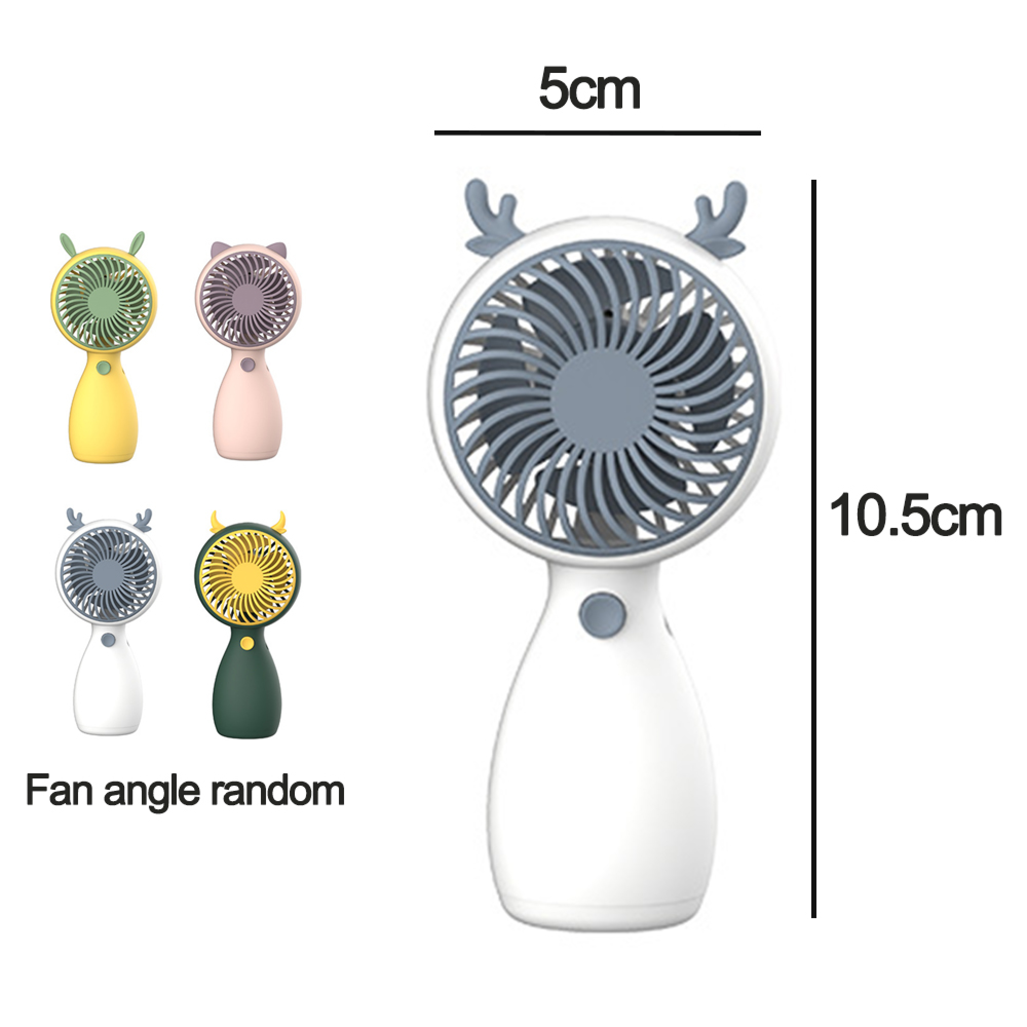 Vier niedliche Mini-Ventilatoren mit Tierohren, Maße 5x10,5cm.