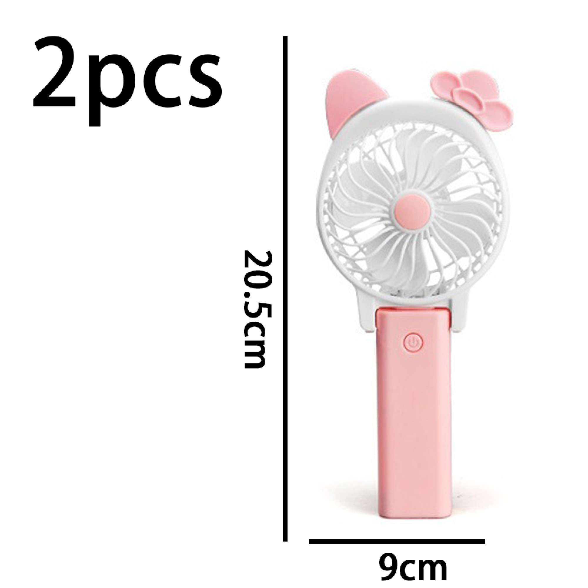 Ein weißer Lüfter mit rosa Ohren und Schleife, 20,5 cm hoch.
