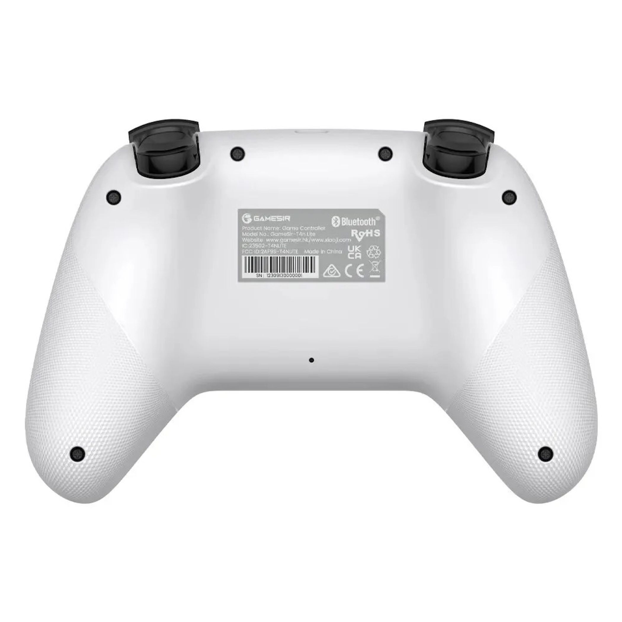 Weier Gamecontroller von Gamesir mit schwarzem Griffmuster und Beschriftung.