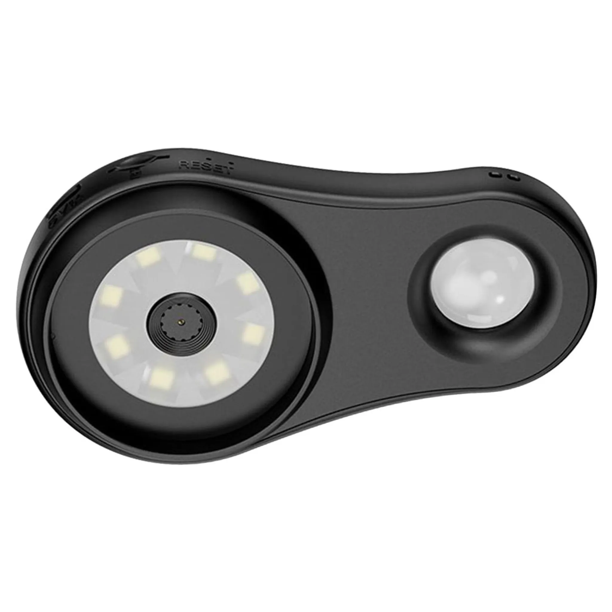 Schwarzer Sensor mit LED-Licht und Erhebungen. Zentrales Licht mit 8 LEDs.