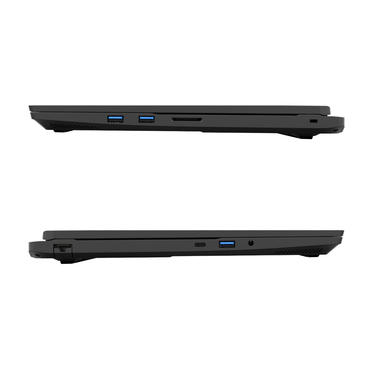 Oben: Laptops-Seite mit USB-Anschlüssen. Unten: Laptops-Seite mit USB-C.