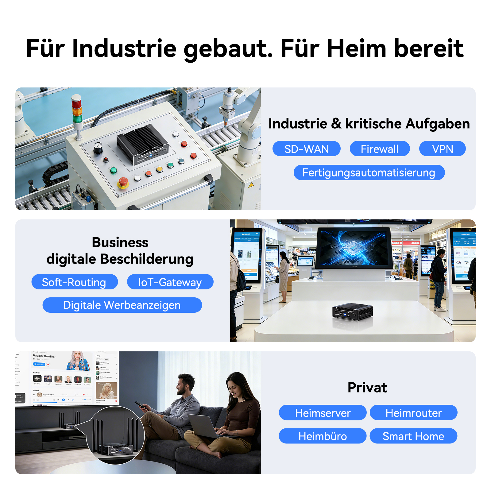 Industriegerät für Fertigung, digitale Beschilderung und Heimnutzung.
